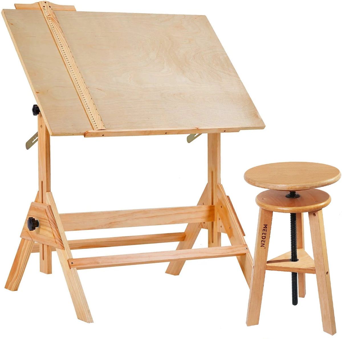Adjustable Height Beechwood Wooden Drafting Stool D237