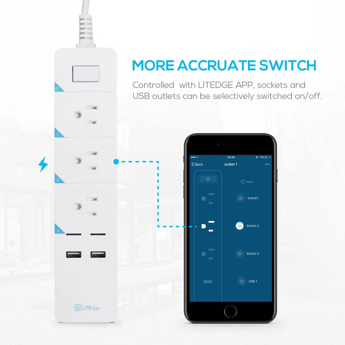 Smart Power Strip with 3 AC Outlets 2 USB Ports C92431