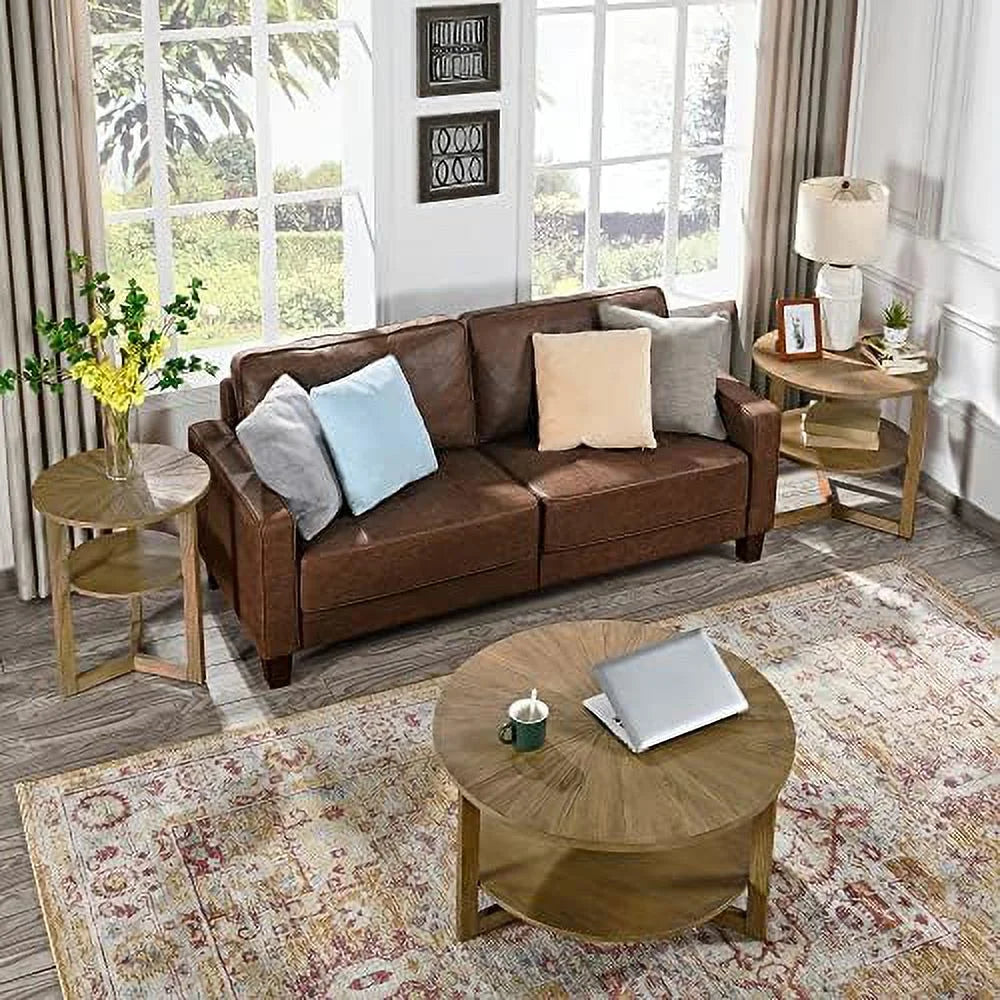 Round Solid Wood Coffee Table Yellowish Brown Q915783