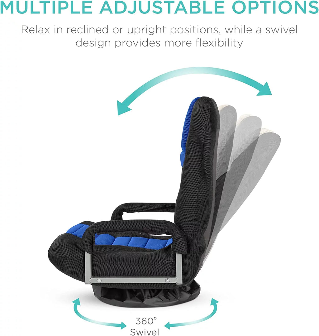 Swivel Gaming Chair with Lumbar Support, Armrest Handles, Adjustable Foldable Backrest - Black/Blue S89765