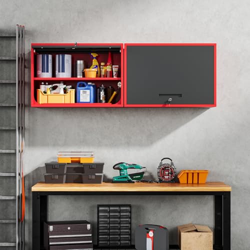 Black Metal Wall Mounted Storage Cabinet with Doors and Shelves Q487