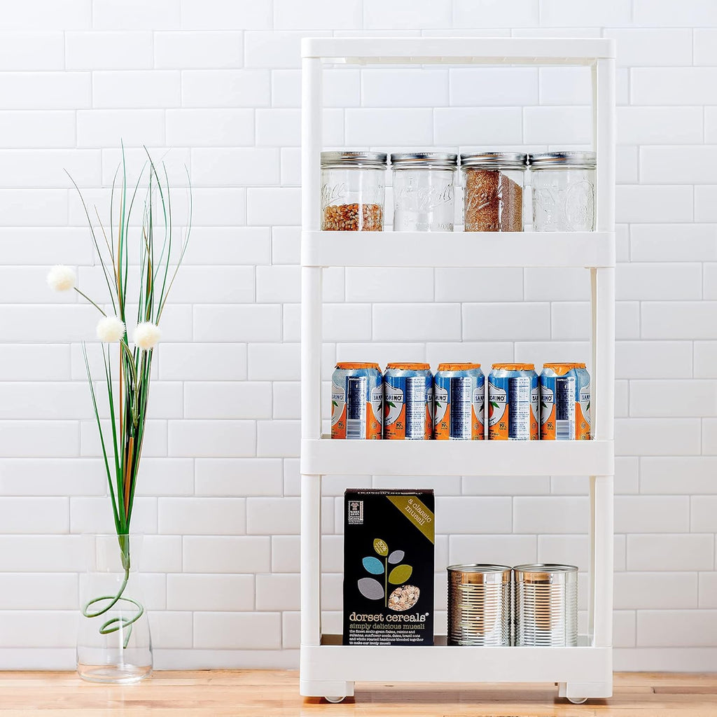 White 4 Tiers Slim Rolling Storage Cart M91733