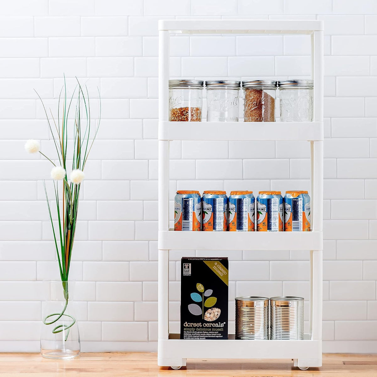 White 4 Tiers Slim Rolling Storage Cart M91733