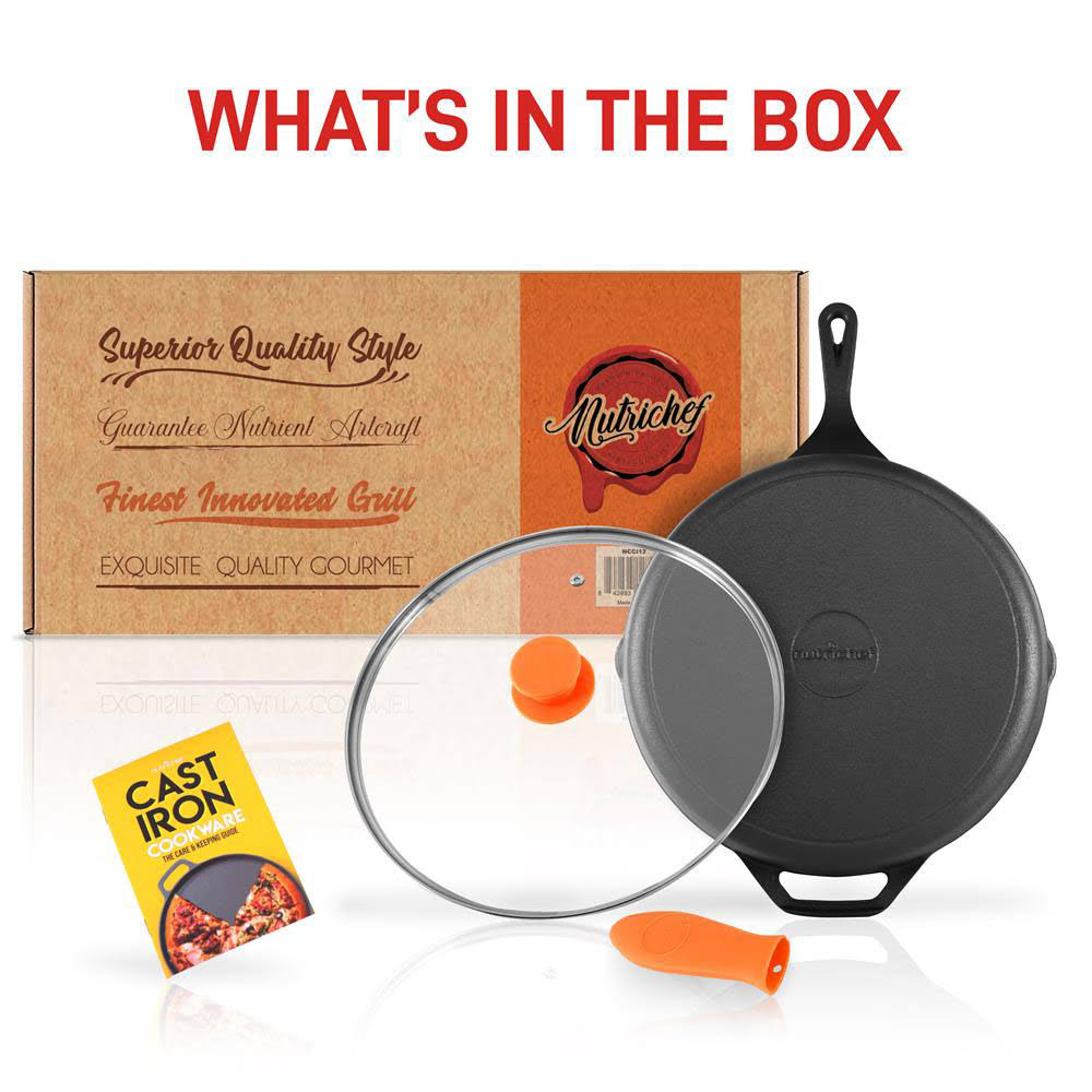 12x22 Pre Seasoned Nonstick Cast Iron Frying Pan with Lid 4 Pack E5887