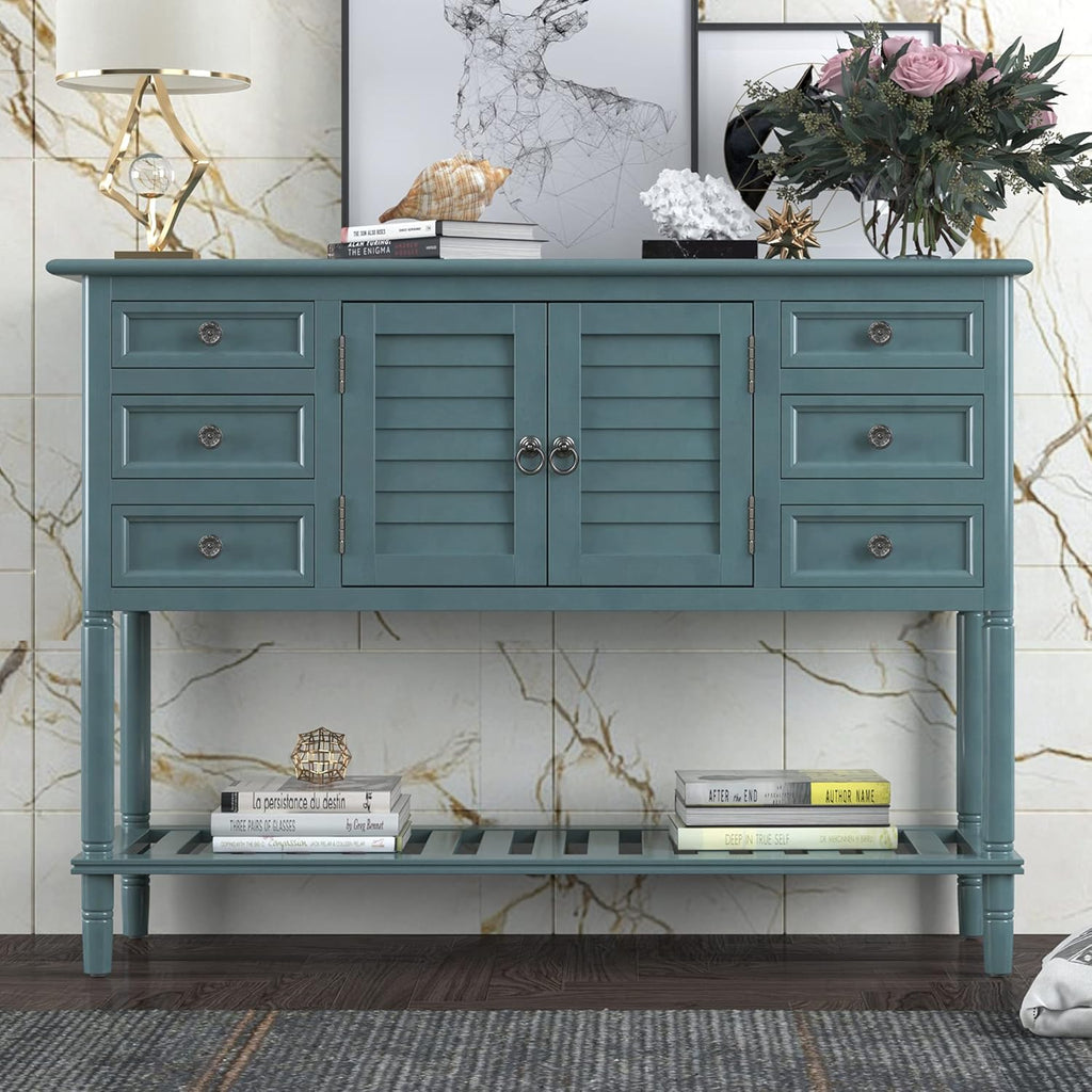 Navy Blue MDF 6 Drawer Sideboard Console Table Q153379