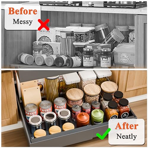 Expandable 12.6" - 20.5" Heavy Duty Adjustable Slide Out Drawer Black Cabinet Organizer Y94408