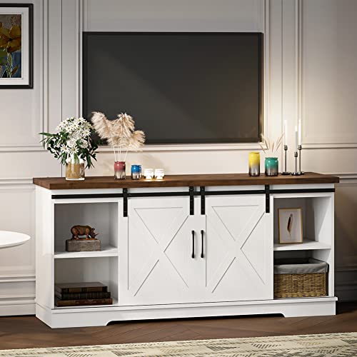 White Tall TV Stand with Storage and Shelves W82365