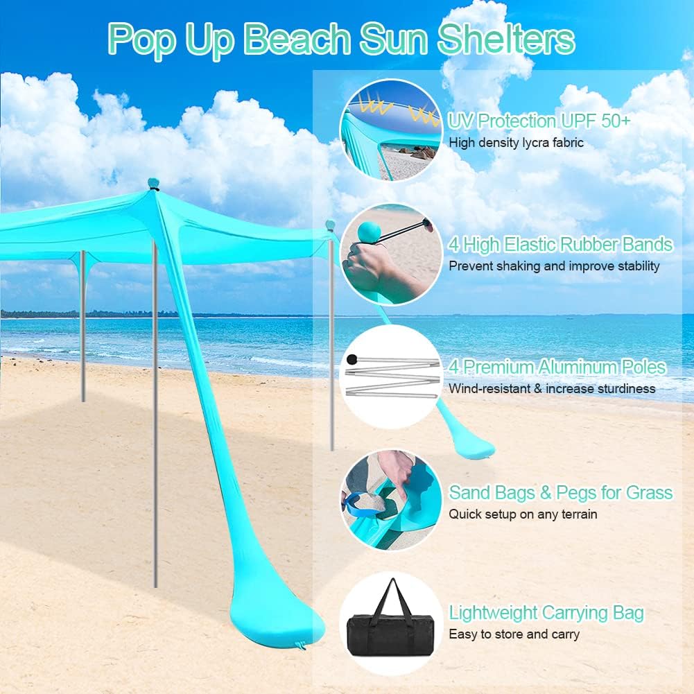10 x 10 FT UPF50+ Beach Tent Sun Shelter with Carrying Bag F7409
