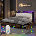 King Size White Leather Upholstered Platform Bed Frame with 4 Storage Drawers N6909