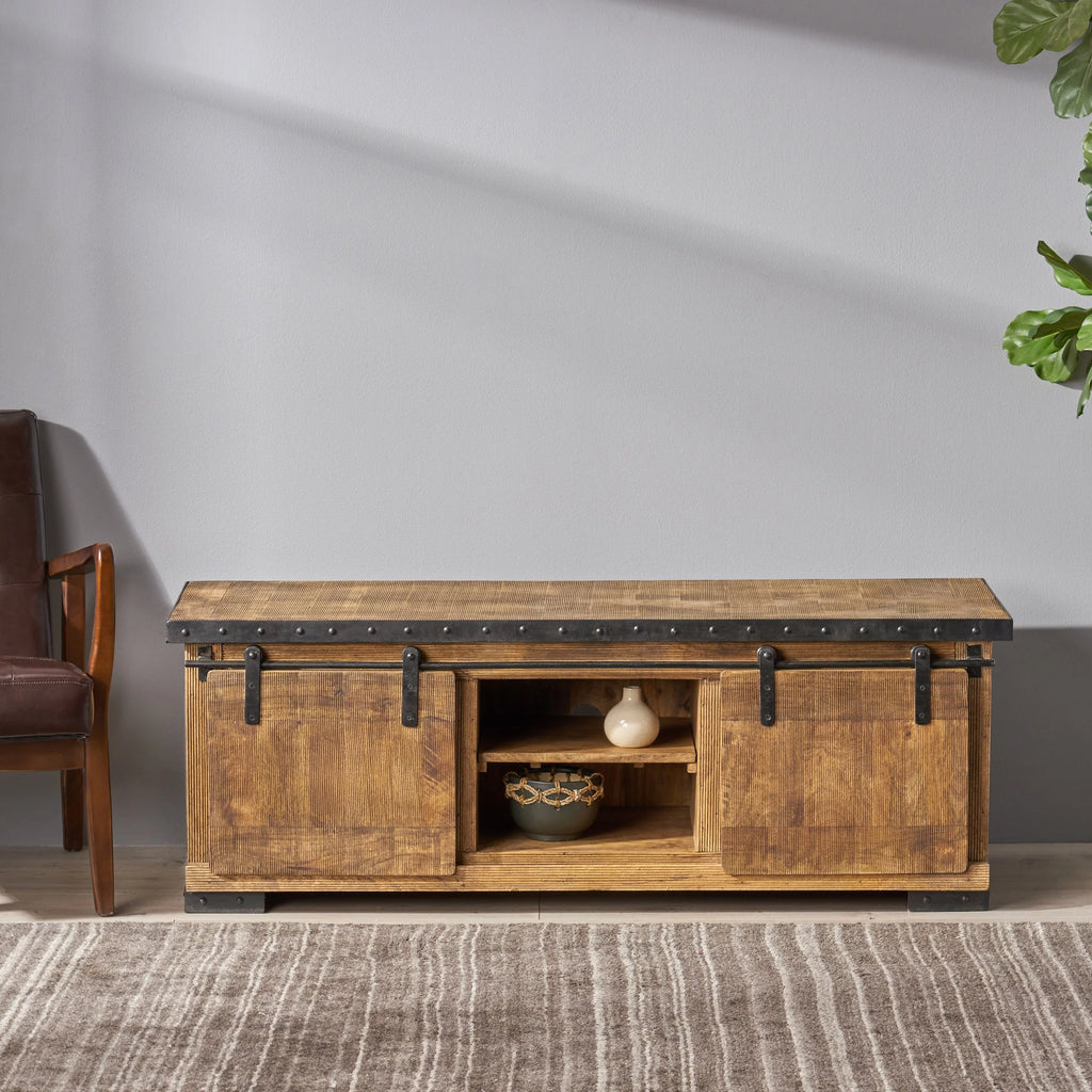 Natural and Black Mango Wood TV Stand H51356