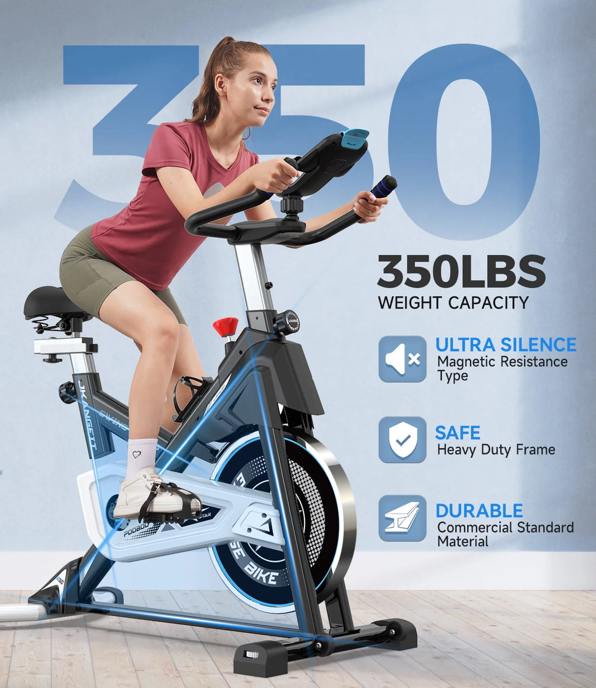 Magnetic Exercise Bike 45lbs Heavy-Duty Quiet Belt Drive Y78158