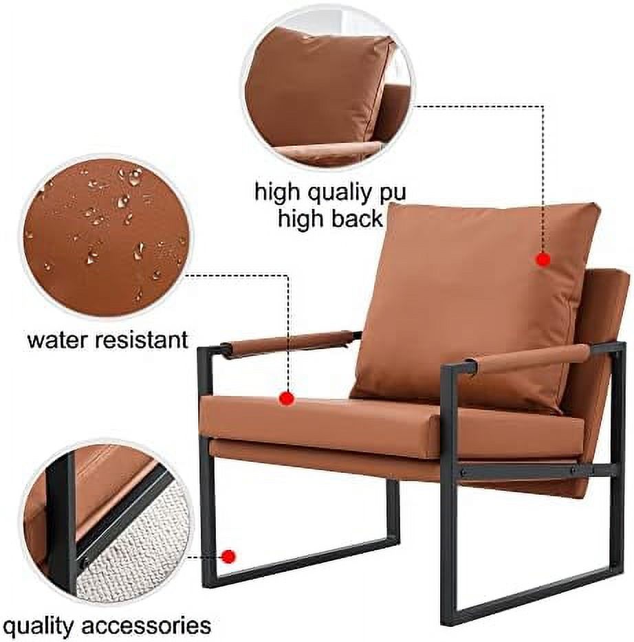 Brown Faux Leather Accent Arm Chair with Metal Frame C507