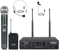 Dual Channel Wireless Microphone System with Handheld, Bodypack, Headset, Lapel M2905