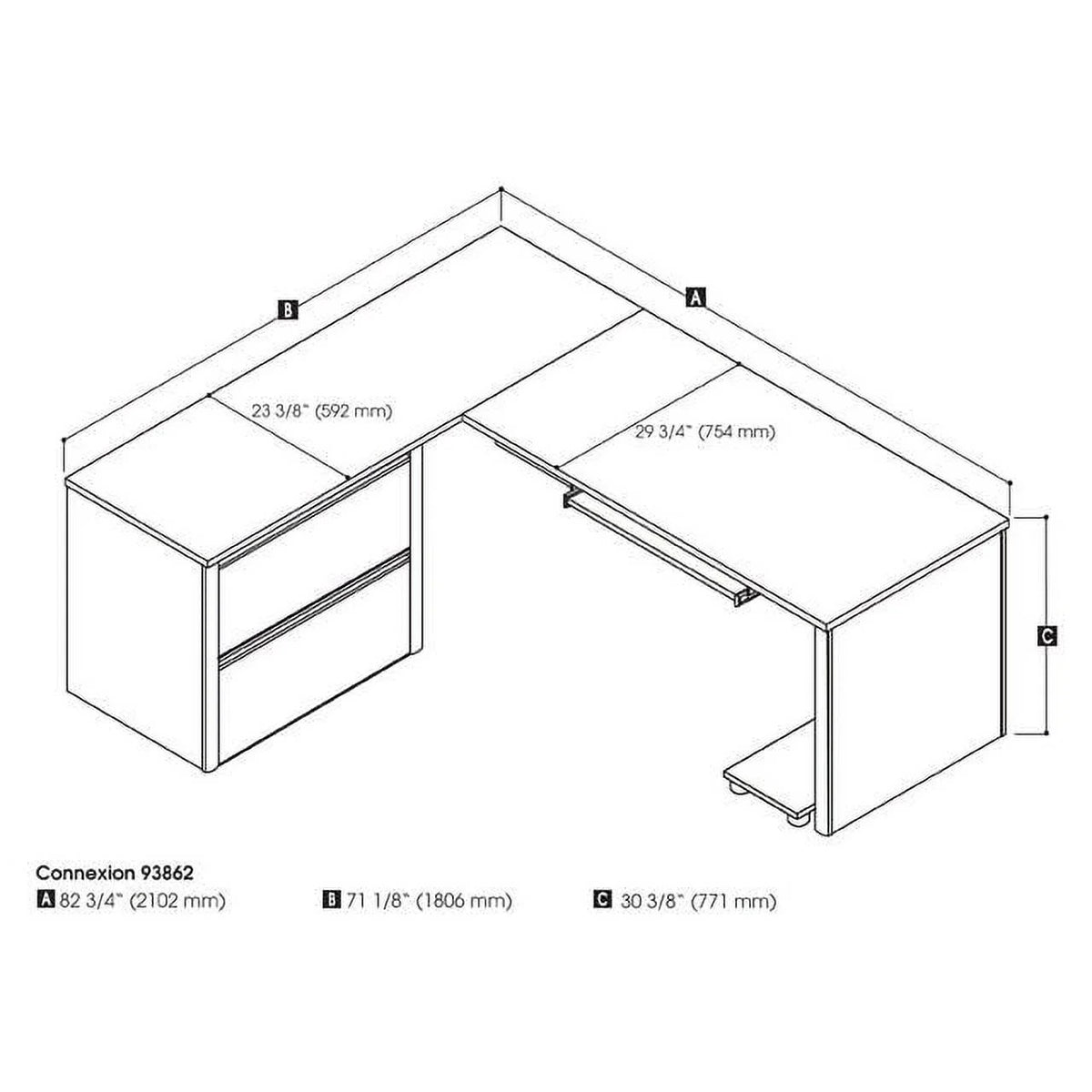 4 Piece L Shaped Computer Desk in Antigua and Black J838555