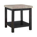 Square Wood End Table with Marble Top and Bottom Shelf in Espresso G4040