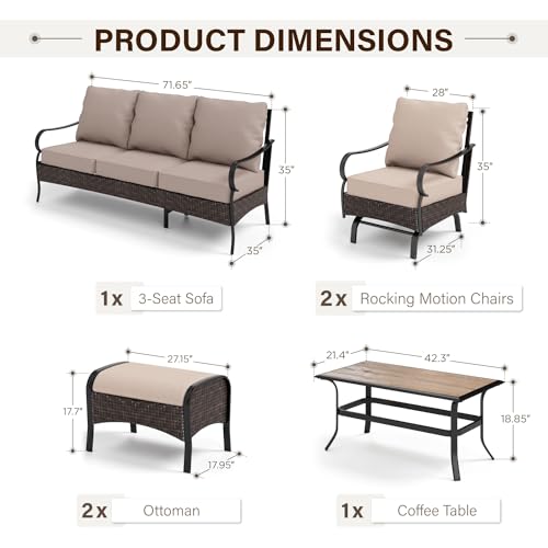 Extra Large 6 Pieces Patio Furniture Set with Fire Pit Table Z22758