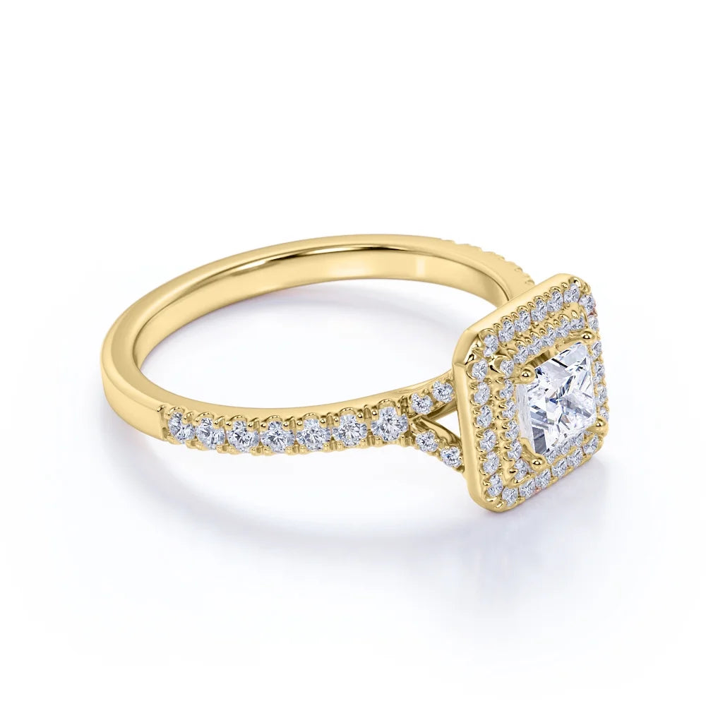 18K Yellow Gold over Silver Princess Cut Moissanite Engagement Ring F24730