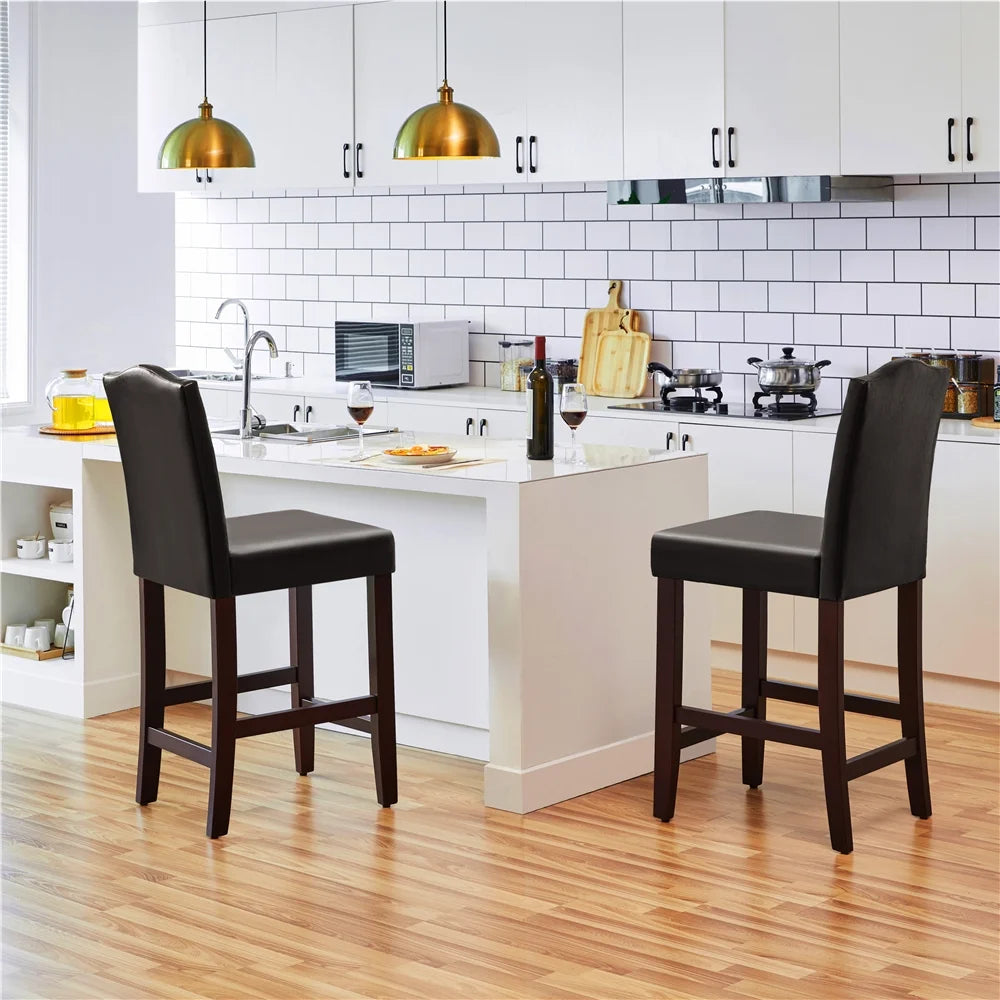 Brown Faux Leather Counter Bar Stools C555