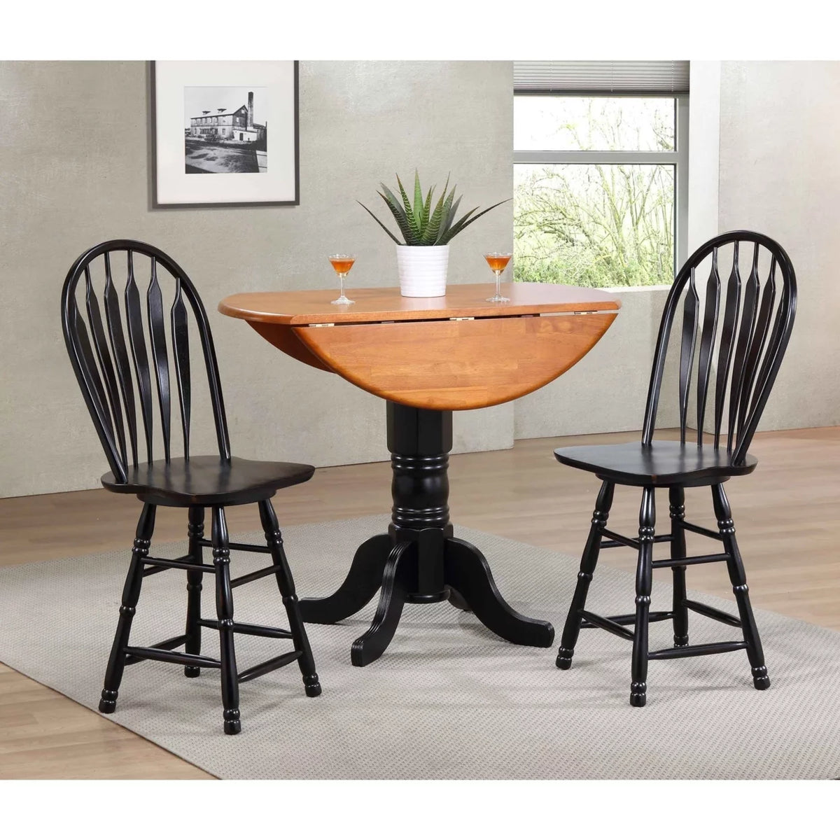 42 In. Round Extendable Solid Wood Pub Dining Table K312