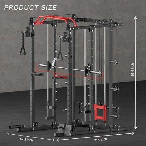 Deep Squat Machine with Cable Crossover System and Squat Rack Power Cage A6292