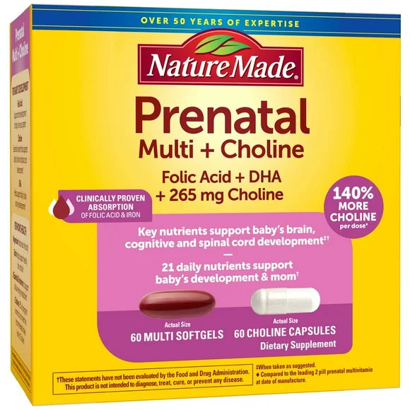 Prenatal Vitamins Softgels + Choline Supplement Capsules, 70 Count I1596