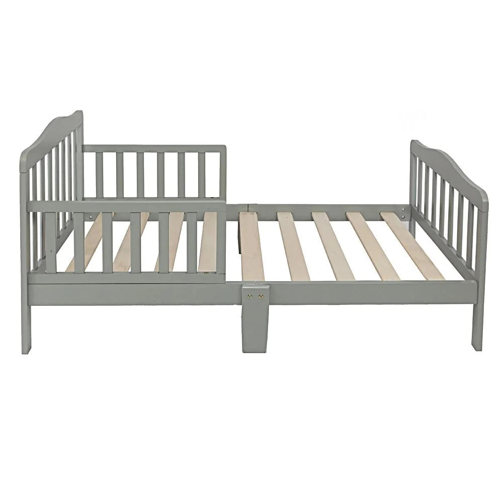 Gray Wood Toddler Bed with Guardrails Y14823