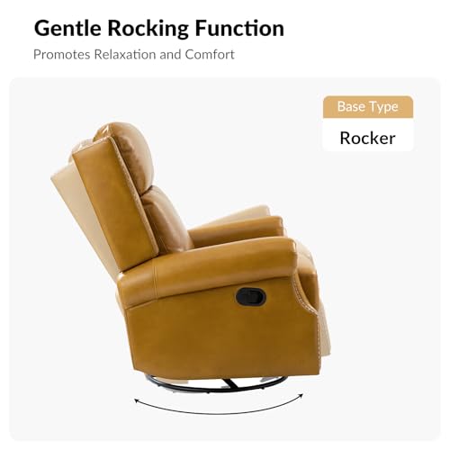 Genuine Leather Swivel Rocker Recliner with Footrest and Lumbar Support Q53520
