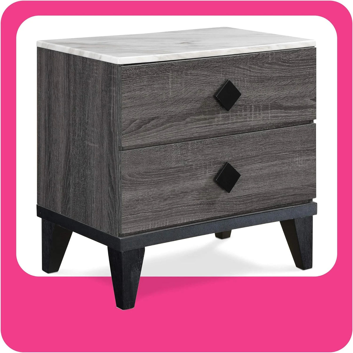 2 Drawer Gray Marble Top Side Table N906533