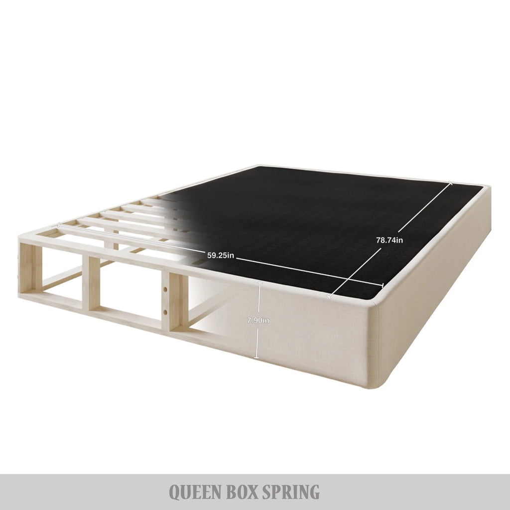 Wood Box Spring Mattress Foundation 8 Queen Beige Q40317