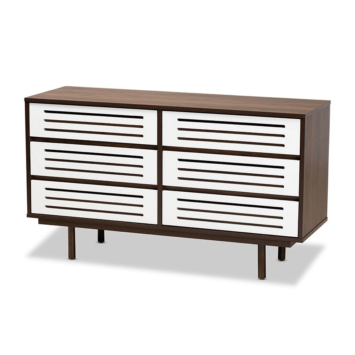 Walnut Brown and White 6-Drawer Wood Dresser V69668