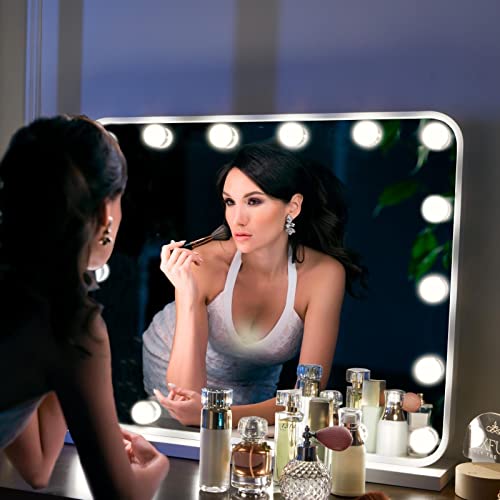 Large Hollywood Vanity Mirror with Lights, 18 LED Bulbs, Wall-Mount/Tabletop (Rose Gold) W58091