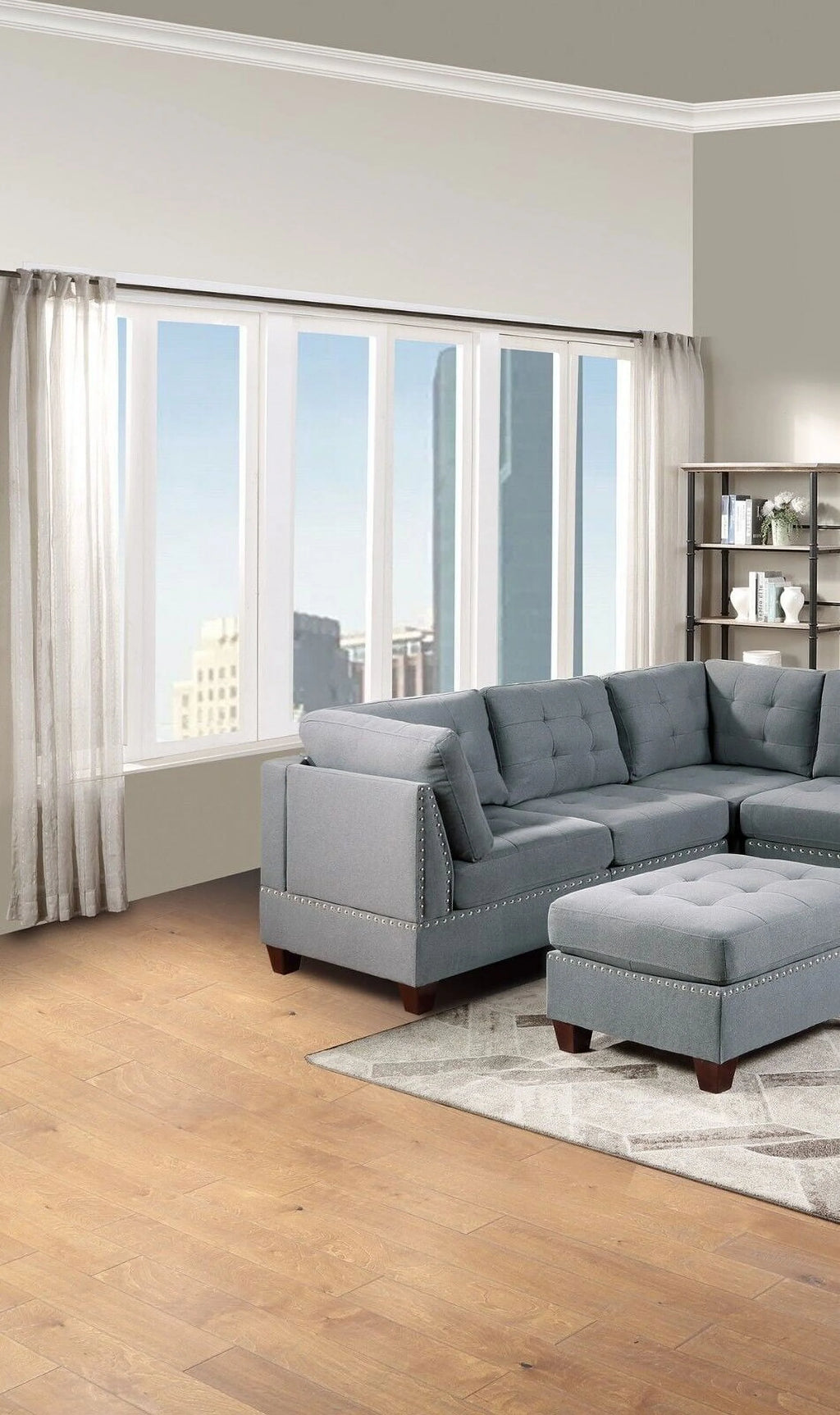 Gray Fabric Sectional Sofa Set 9pcs U57926