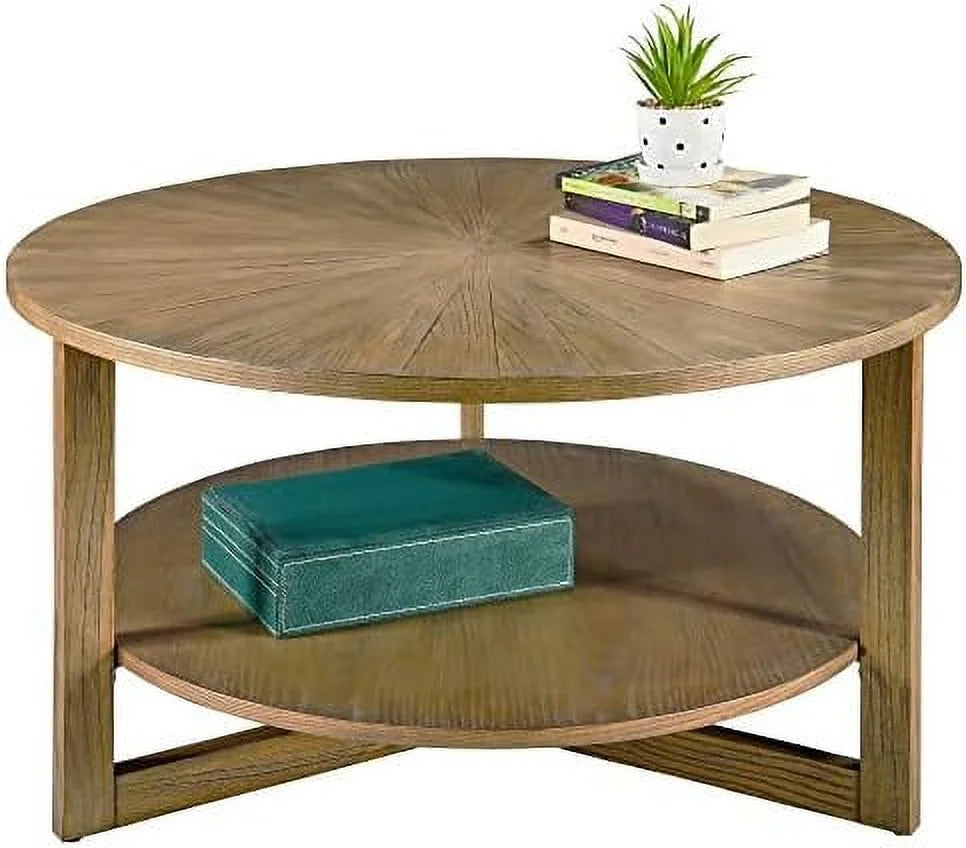 Round Solid Wood Coffee Table Yellowish Brown Q915783