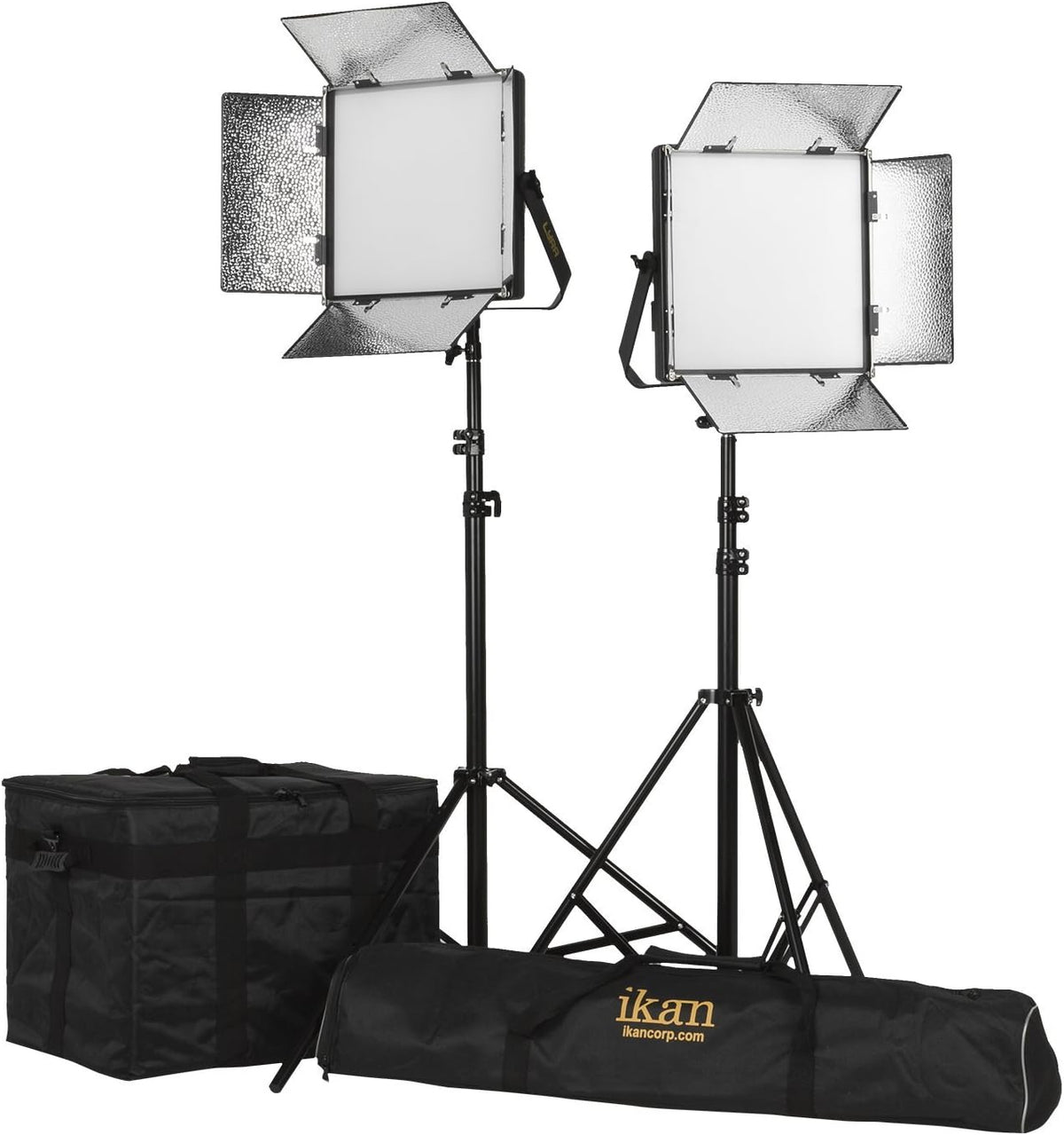 Bi-Color Soft Panel LED Lighting Kit with Barn Doors, Stands and Case I8750