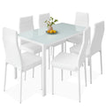7-Piece Kitchen Dining Table Set with Glass Tabletop 6 Faux Leather Chairs X79880