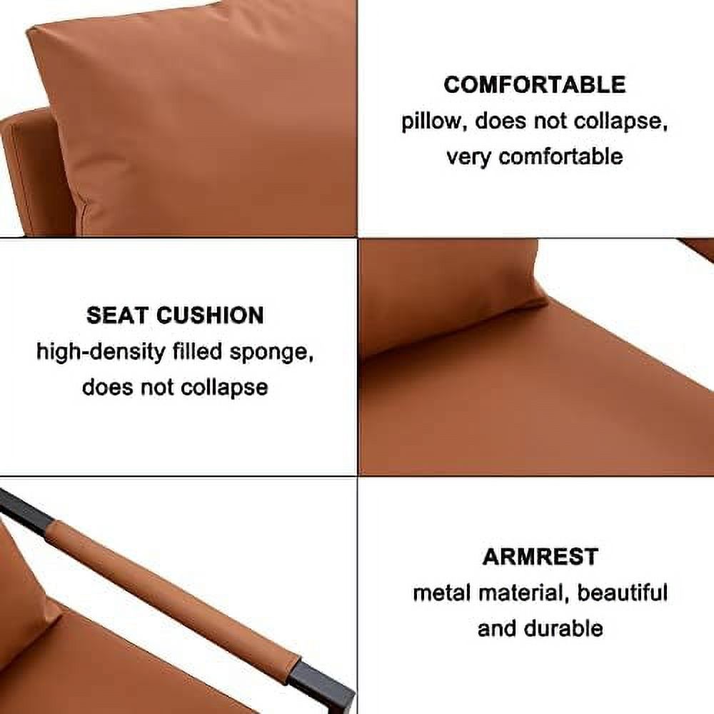 Brown Faux Leather Accent Arm Chair with Metal Frame C507