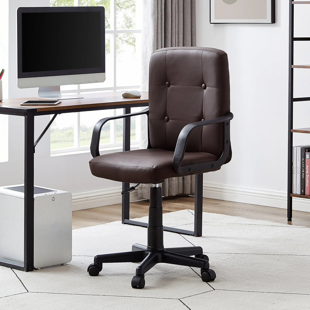 Corner Computer Desk & Chair Set, Adjustable Height Ergonomic Office Chair with Keyboard Tray and Storage Shelf C9057