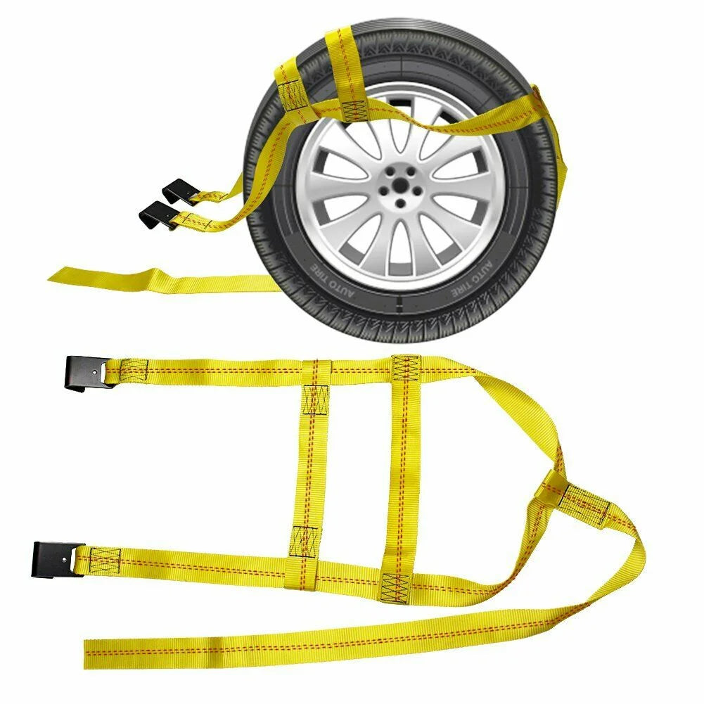 2 Pcs Car Tow Dolly Tire Wheel Basket Tow Straps with Flat Hooks Fit 14-20" Y728