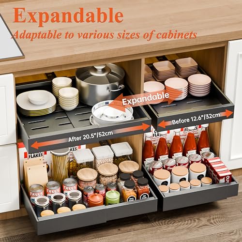Expandable 12.6" - 20.5" Heavy Duty Adjustable Slide Out Drawer Black Cabinet Organizer Y94408