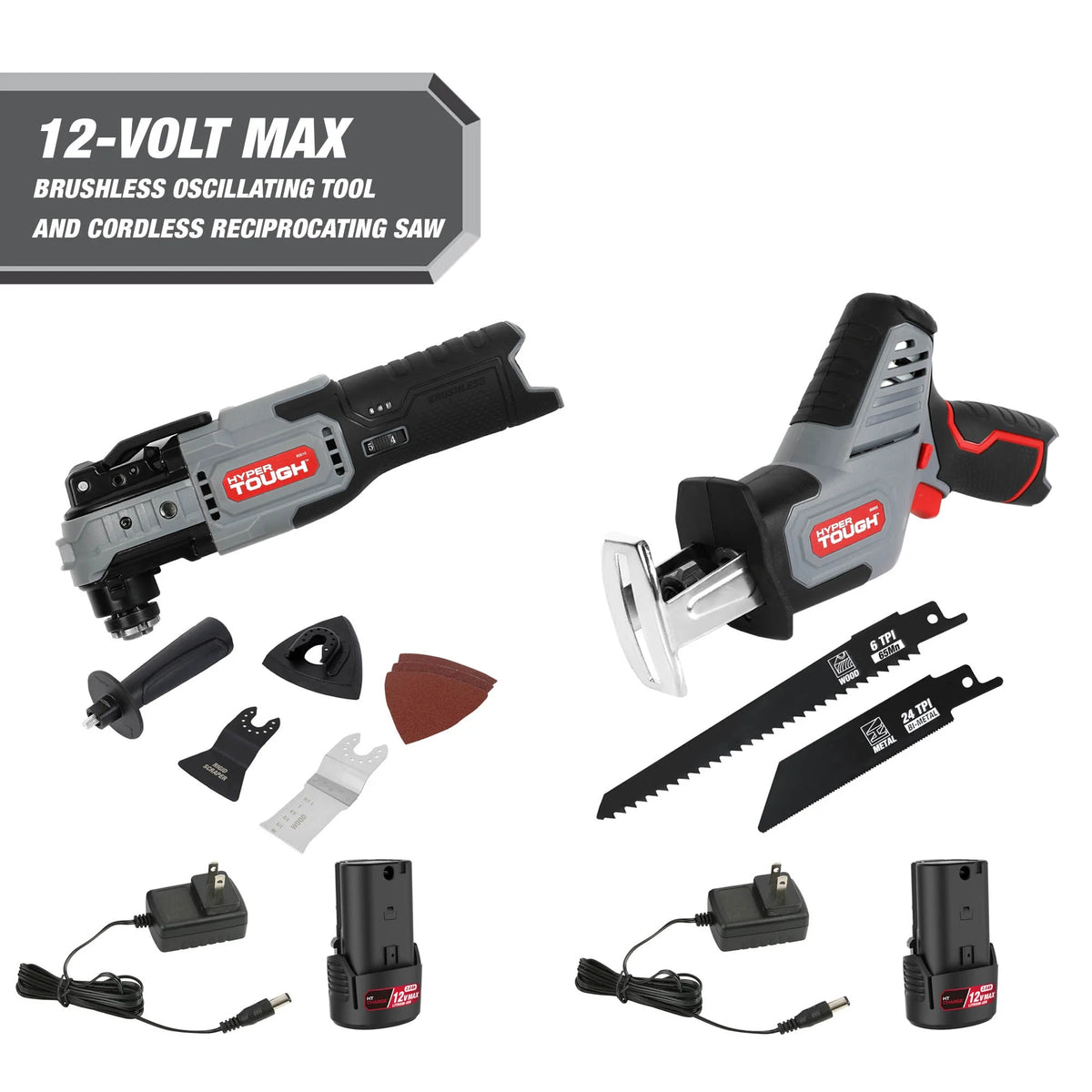 12 Volt Max Brushless Oscillating Tool and Cordless Reciprocating Saw with Battery and Charger E23374