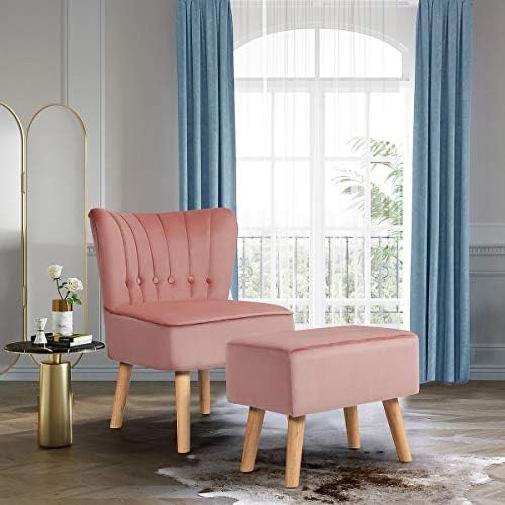 Tur Velvet Accent Chair Ottoman Set F3027