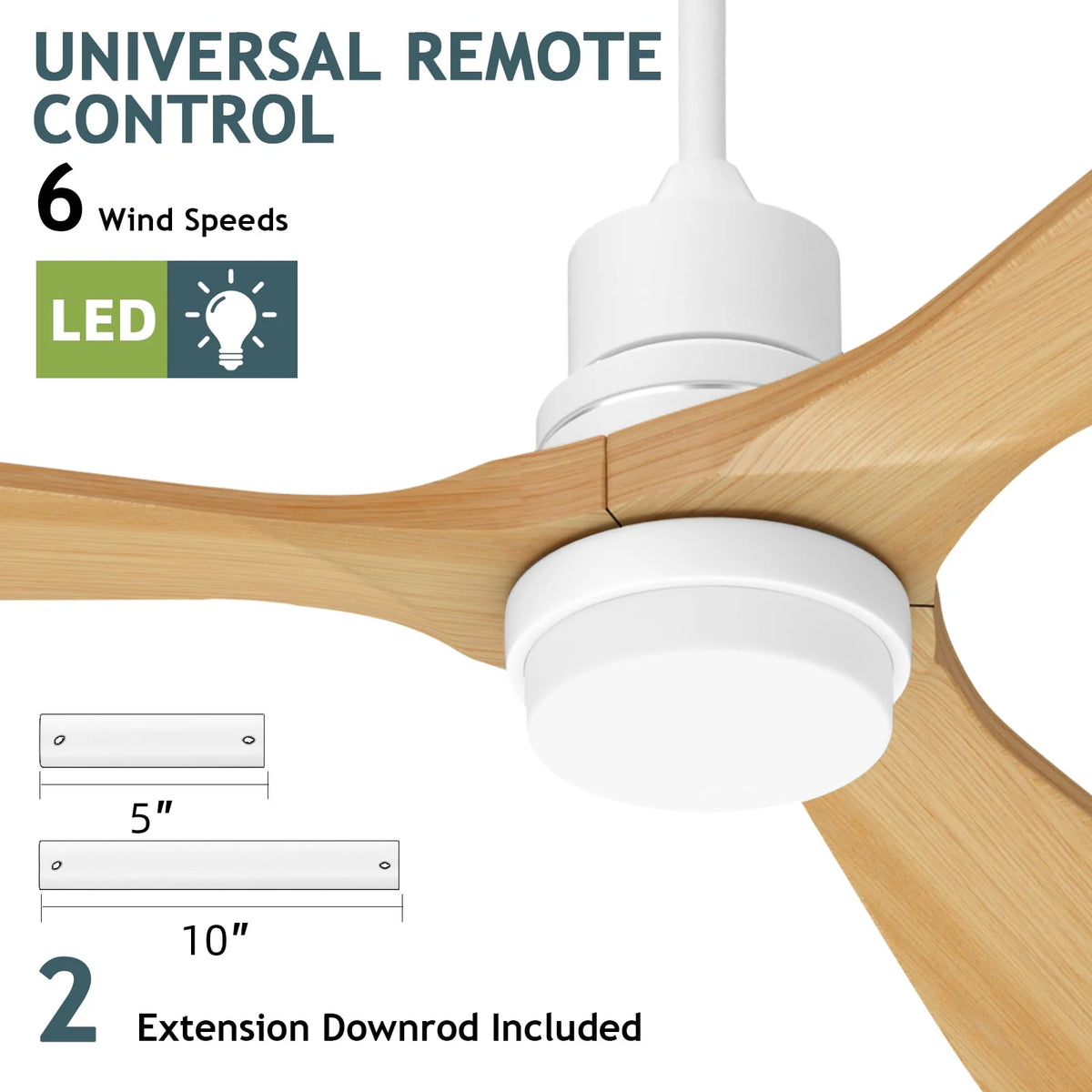 52'' White Ceiling Fan with Light and Remote Control Z6197
