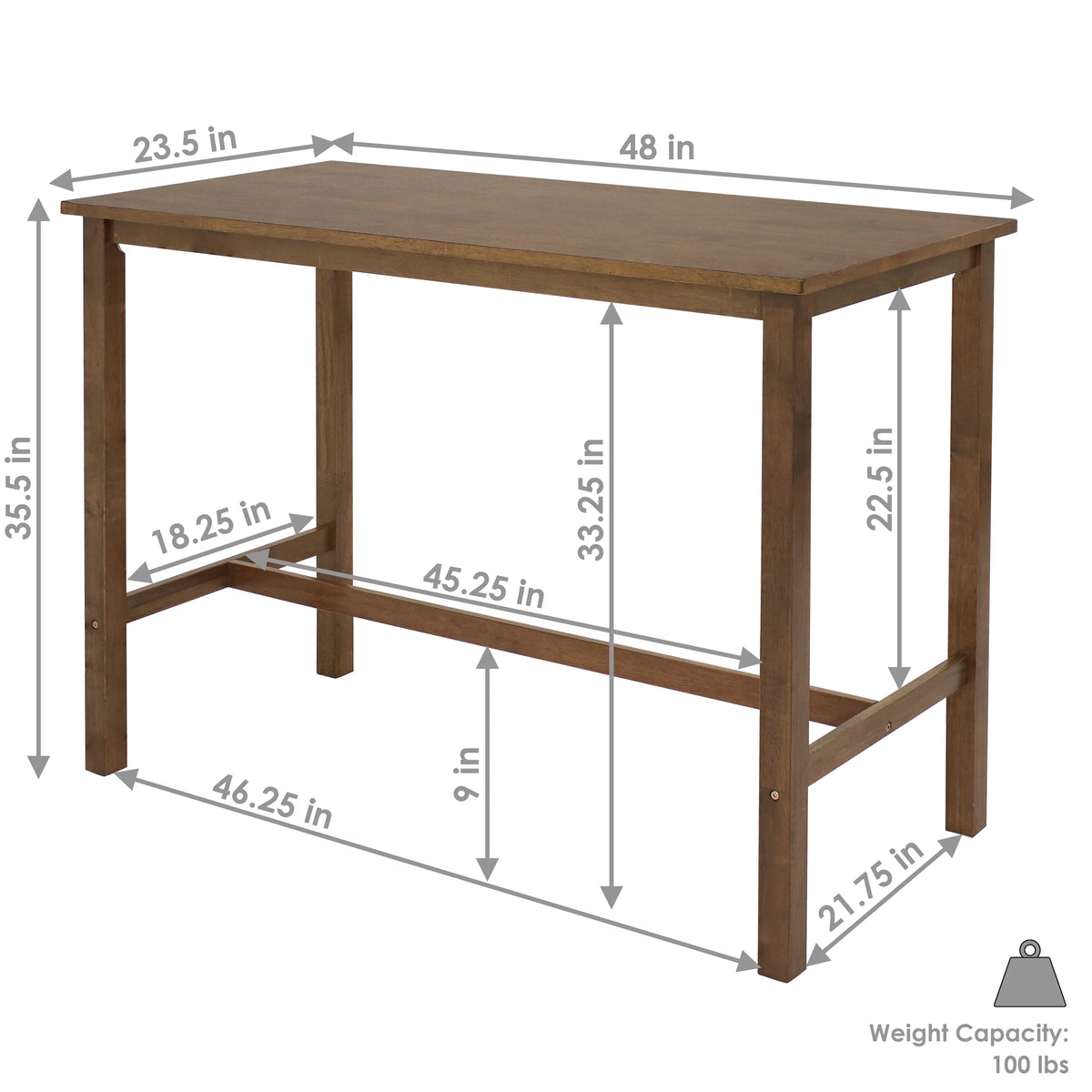 Counter-Height Wooden Dining Table Weathered Oak Finish B19414