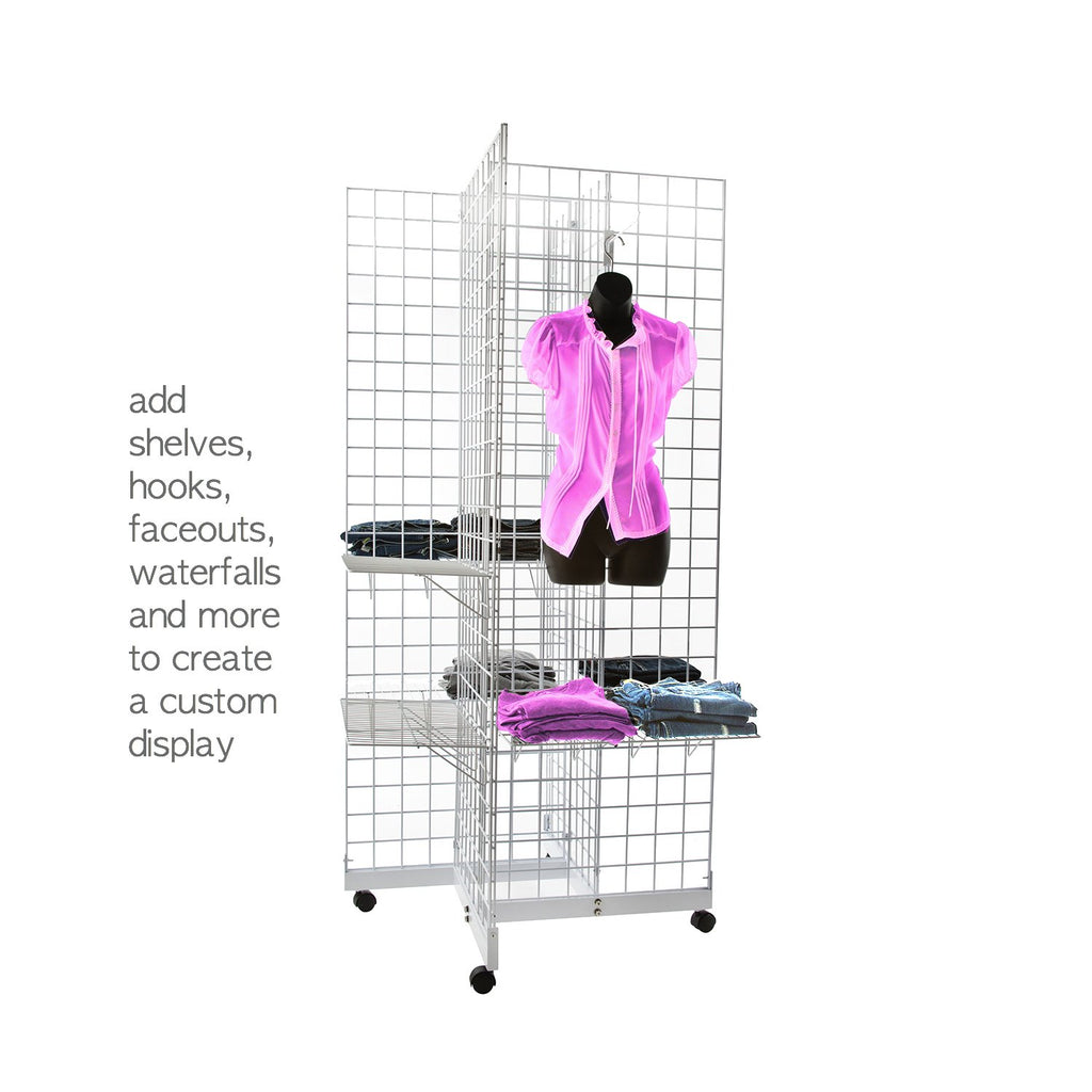 White 4-Way Wire Grid Tower with Base and Casters V5275