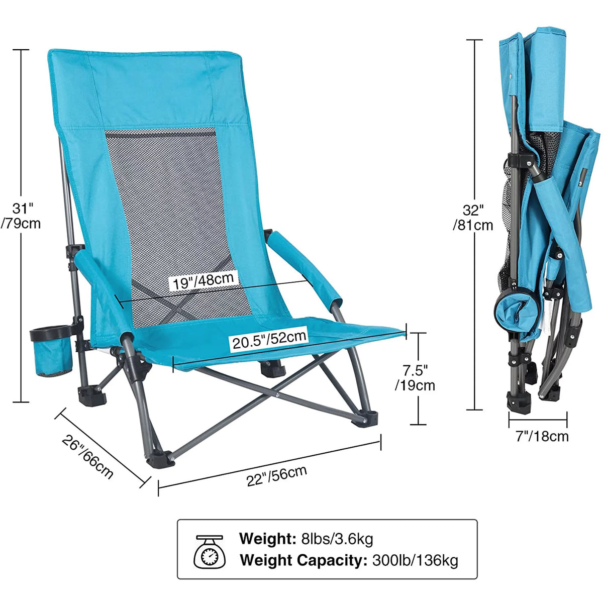 Light Blue Folding Beach Chair 2 Pack J87652
