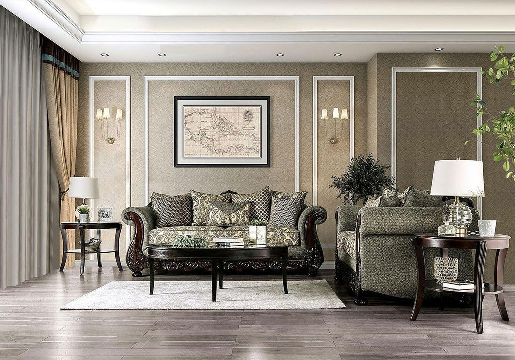 Gray & Espresso Chenille Sofa and Loveseat L8030