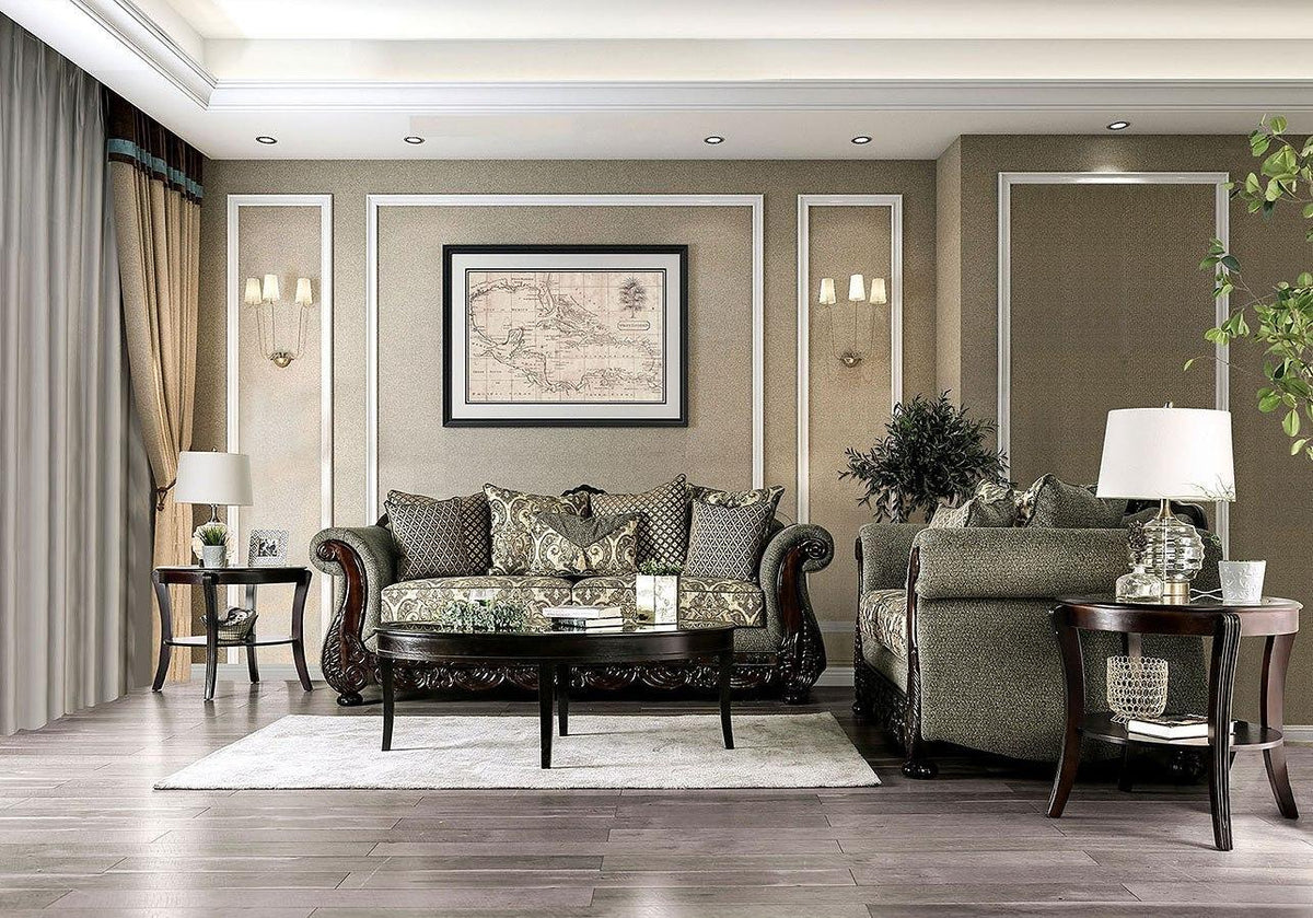 Gray & Espresso Chenille Sofa and Loveseat L8030