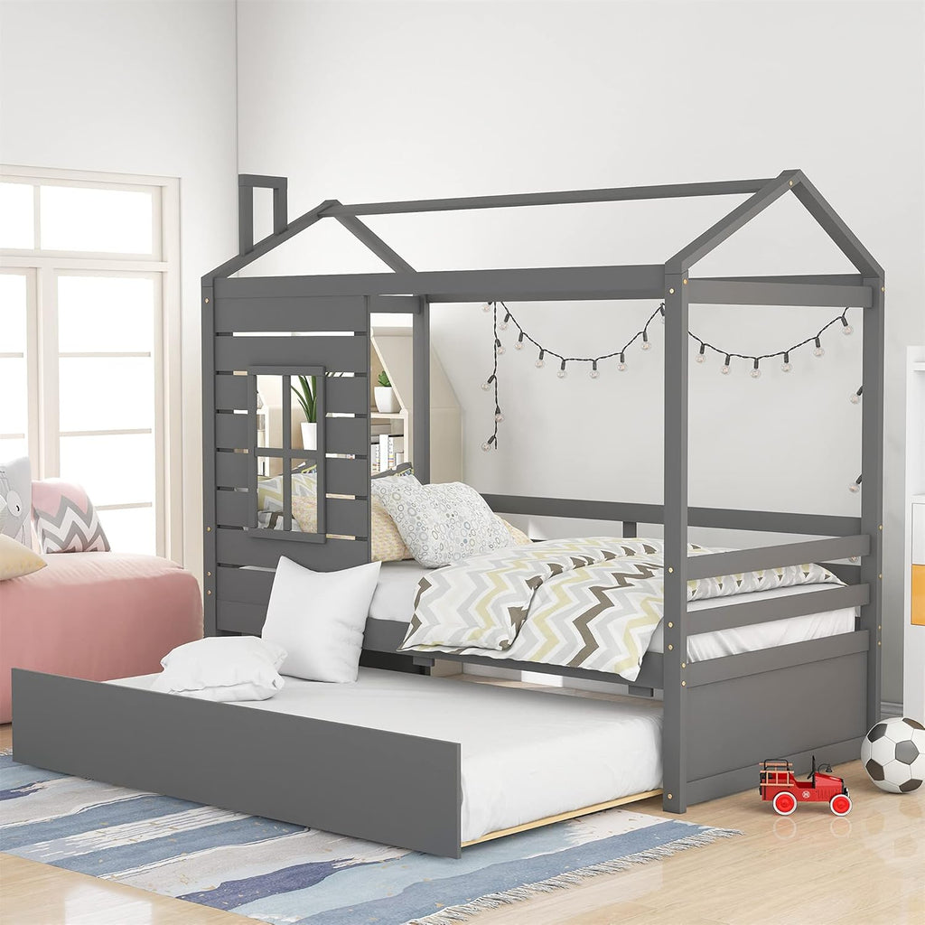 Gray Twin Size Wooden Daybed with Trundle V934500