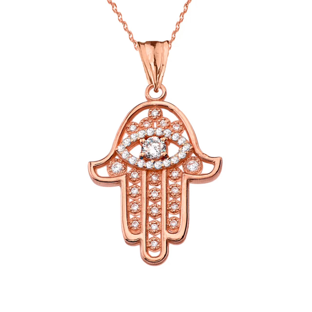 14K Rose Gold Evil Eye Pendant Necklace with 18" chain Y436