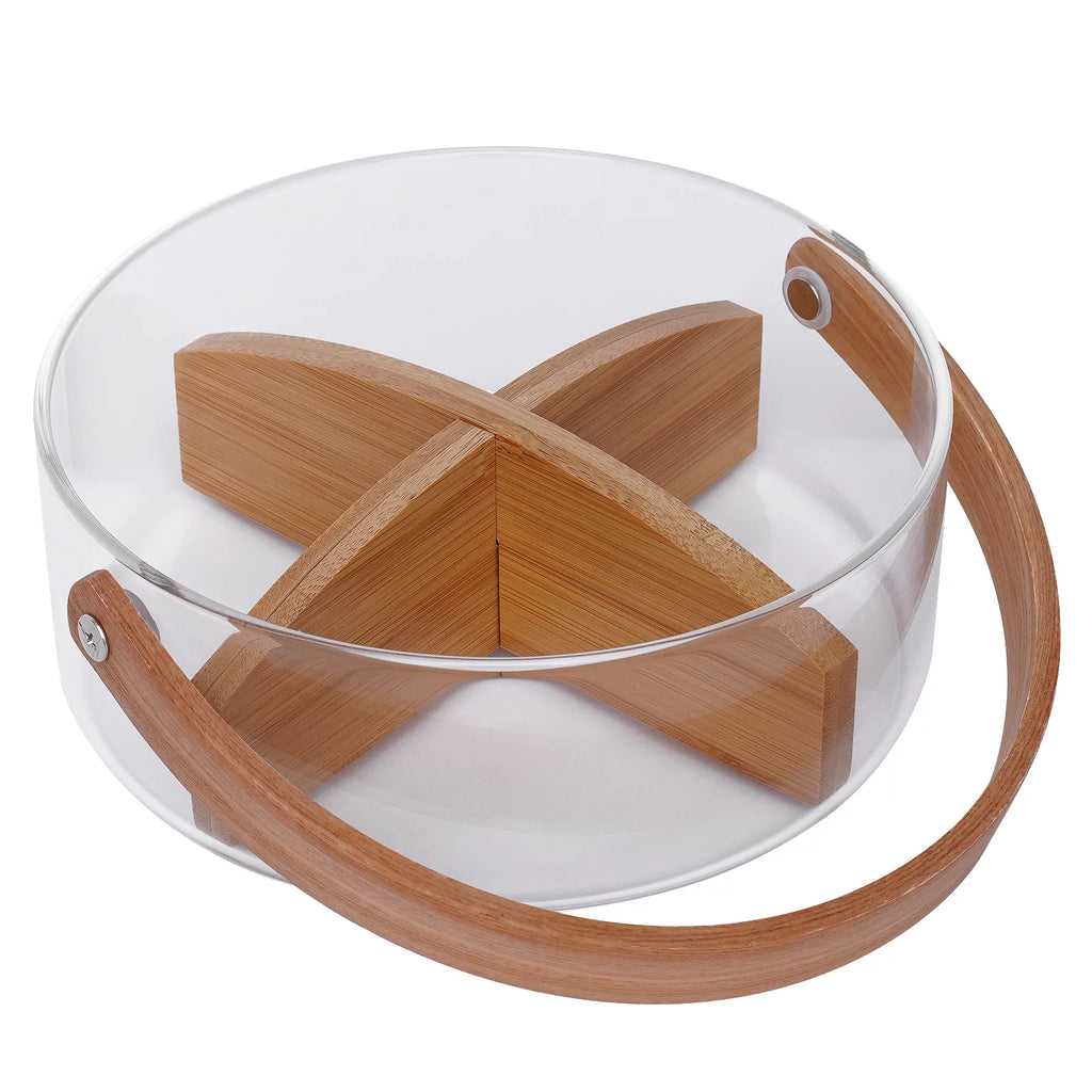 Clear Glass Fruit Serving Bowl with Wood Divider V56374